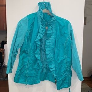 SOLO Moda Ruffle Color Zip front Bomber Jacket Bright Green size 6